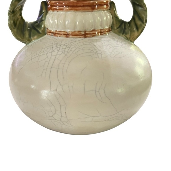 VTG Turnip Shape Ceramic Vases Raku Majolica Leaf Handles - Picture 7 of 12